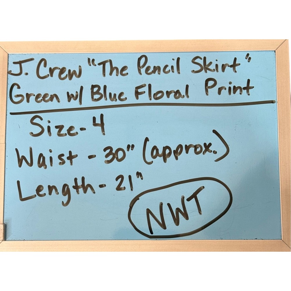 J.Crew The Pencil Skirt Women 4 Green Blue Floral NWT Knee Length B8203 - Picture 8 of 8